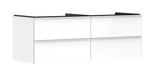 Waschtischunterschrank in Weiß mit 4 Schubkästen, hergestellt von Hansgrohe. Glatte Oberfläche, geeignet für Konsolen und Aufsatzwaschtisch.